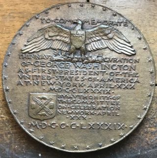 Saint Gaudens 1889 Gorham 4 1/2” Centennial Bronze Medal Inaugural Washington