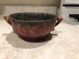Roseville Art Pottery Carnelian Ii Pink Two Handled 8 1/8 " Footed Bowl 1928