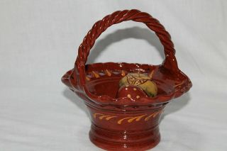 Ned Foltz Pottery Redware Decorated Painted Easter Basket With Eggs Brownware