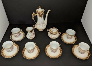 Vintage R S Prussia Hot Cocoa Coffee Tea Pot,  Cups,  And Saucers
