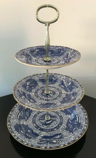 Mottahedeh Porcelain Torquay Blue 3 Tier Cake Stand