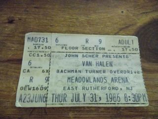 Van Halen W/bachman Turner Overdrive 5150 Tour July 31,  1986 Ticket Stub