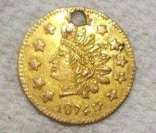 1874 Indian Round 1/2 Dollar California Fractional Small Gold Coin Holed 12mm