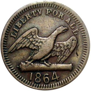 1864 Liberty For All America Patriotic Civil War Token Eagle On Cannon