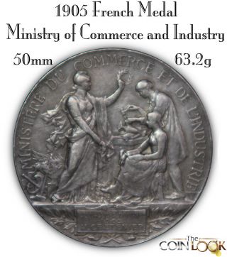 1905 French France Silver Medal,  Ministry of Commerce and Industry,  Large Size 2