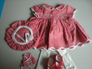 American Girl Bitty Baby 5 Piece Red Heart Dress Outfit