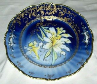 R S Prussia Steeple Mold Cake Plate - Cobalt,  Heavy Gold,  Daffodil,  Jonquil - Exc