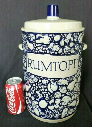 Rumtopf German Crock W/lid Fermenting Fruit Rum Pot Jar Cobalt Blue Stoneware