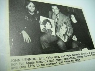 John Lennon And Yoko Ono With Pete Bennett 1970 Music Biz Promo Pic With Text