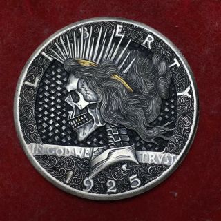 Hobo Nickel Hand Carved Death Lady With 18k Gold