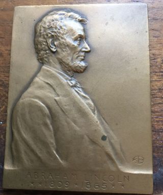 Rare Abraham Lincoln Bronze Plaque Victor D.  Brenner Sculptor Medallic Arts Co.