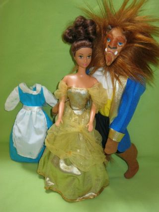 Mattel Disney Classics 1991 Beauty Belle And The Beast Doll Pair & Outfits Mask