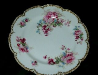 Marvelous Haviland Dinner Plate,  Blank 2/13,  Floral W/pink Roses,  Raised Enameling
