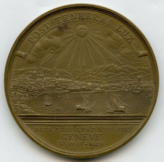 Switzerland 1942 Swiss Medal 2000 Years Of History Of Geneva City View 54mm 63g