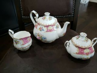 1944 Royal Albert,  Lady Carlyle,  Teapot,  Creamer & Sugar Set