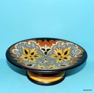Vintage Art - Crafts Gouda Zuid - Holland Plazuid Dutch Folk Art Deco Footed Bowl