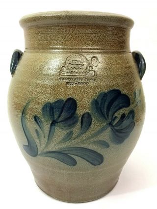 Rowe Pottery Large 11 " Stoneware Ovoid Crock Jug Floral 2000 Salt Glazed