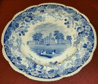 19th C.  Blue Wood & Sons Historical Staffordshire Transfer Plate Harvard College
