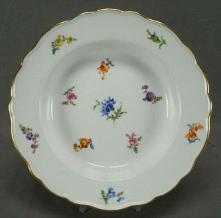Meissen Hand Painted Floral & Gold Deep Plate / Rimmed Soup Bowl Circa 1860 - 1924