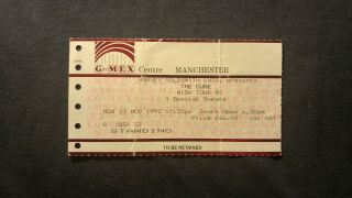 The Cure Concert Ticket Stub 11/23/1992 Manchester,  England
