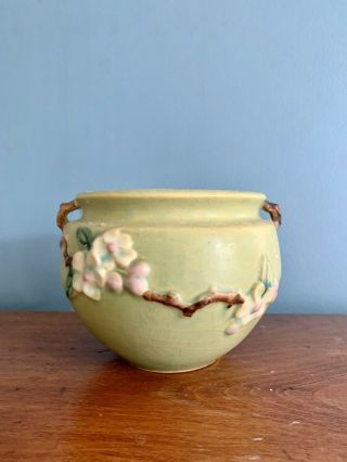 Vintage Roseville Pottery Apple Blossom Green Jardiniere (300 - 4)