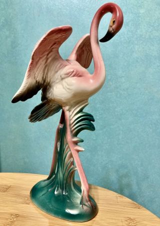 Vintage 10” Pink Flamingo Ceramic Figure Mid Century Statue Rare Spread Wings