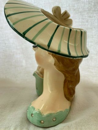 Vintage Napco Headvase/head vase Striped Green Hat Lady 7 1/2 3