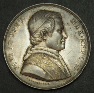 1847,  Vatican,  Pope Pius Ix.  Large Silver " Statues Of St.  Peter & Paul " Medal.