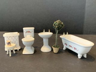 1/12 Dollhouse Mini Furniture Porcelain Bathroom Set Toilet Bathtub Basin More