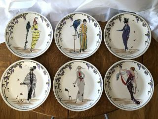 6 Dinner Plates Villeroy & Boch Design 1900 Art Deco Women 10 1/2 " No.  1 - 6