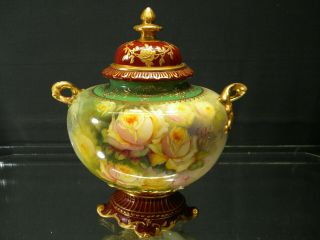 Royal Bonn " Signed " E Germany Hand Painted Double Handle Covered Jar