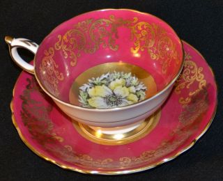 Paragon English Fine Bone China,  Red Floral Gold Trim,  Tea Cup & Saucer