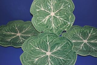 Set Of 4 Bordallo Pinheiro Portugal Green Cabbage Leaf 10 1/2 " Dinner Plates Euc