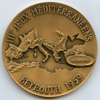 Lebanon Beirut 1959 Mediterranean Games Bronze Participation Medal by Huguenin 2