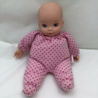 Baby Born Doll Blue Eyes Pink Sleeper Brown Hearts Zapf Creation Plush 13 " Toy