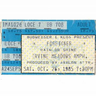 Foreigner Concert Ticket Stub Irvine California 10/26/85 Agent Provocateur Tour