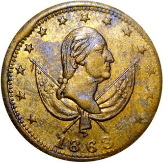 1863 George Washington Exchange Patriotic Civil War Token R4 Brass