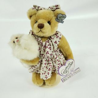 Annette Funicello 8 " Jointed Girl Bear In Dress On Stand With Bow Cat And Tags