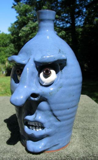 Angry Boy Blue UGLY FACE JUG folk art southern pottery ceramic nc vanhine 3