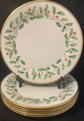 Lenox Holiday Dimension Dinner Plates 10 3/4” Set Of 6 Christmas Holly Euc