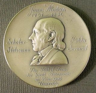 James Madison Medallic Art Hall Of Fame Nyu.  999 Fine Silver Medal 994
