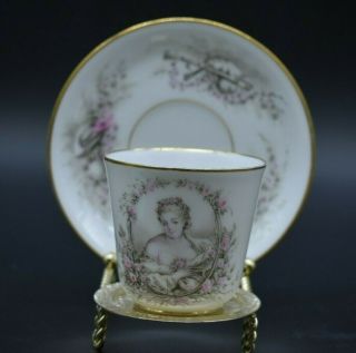 Boyer Old Paris French Porcelain Hand Painted Classical Scene Tea Cup & Saucer B