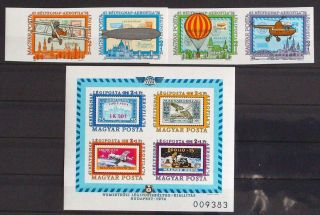 Hungary 1974 Airmails Cpl Xf Imperf Mnh Set,  Expo,  Space Airplanes Zeppelin