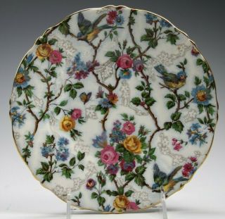Old Royal Bone China Lorna Doone Chintz Bluebird Porcelain Scalloped Plate 6.