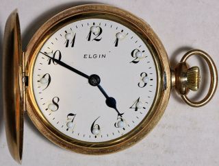 Elgin Grade 387 Pocket Watch 16 Size 17 J.  Gold - Filled Hunting -