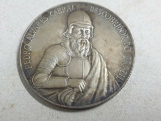 Antique medal in silver bronze Pedro Álvares Cabral Discoverer of Brazil 2