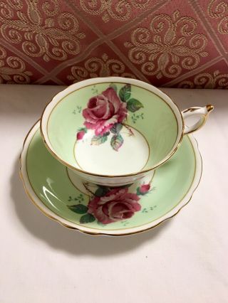 Green Paragon Tea Cup And Saucer Pink Cabbage Rose