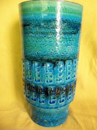 Bitossi 10 In.  Rimini Blue Cylinder Vase,  Aldo Londi