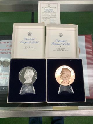 1977 Jimmy Carter Inaugural Medal Sterling Silver Proof Franklin Set Of 2
