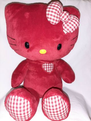 Build A Bear Red Hello Kitty Sanrio Gingham Red Checkered Plush Rare 18 " Soft